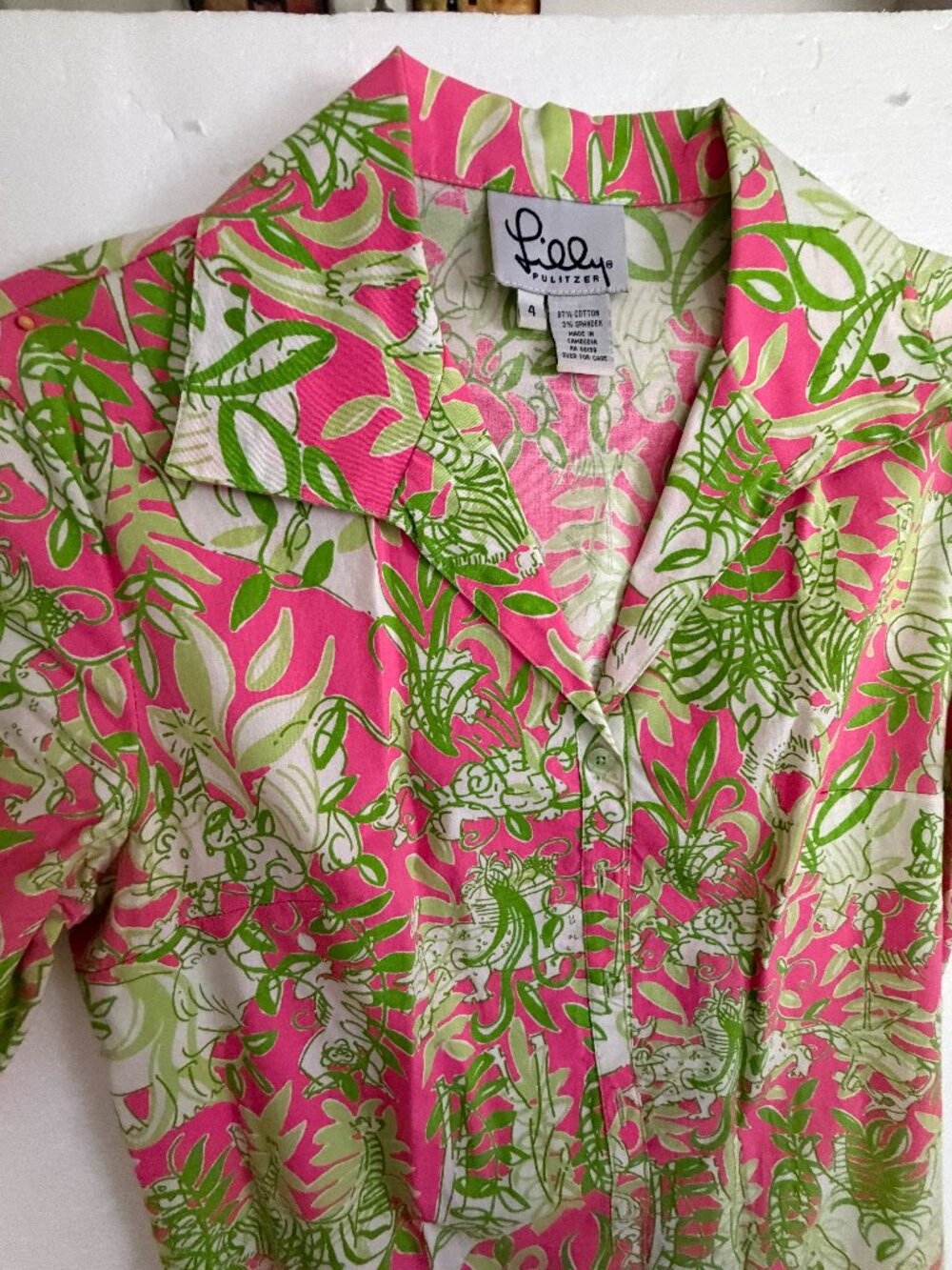 Vintage Lilly Pulitzer Jungle Road Shirt Dress 4 White Label Zoo Animals NOS